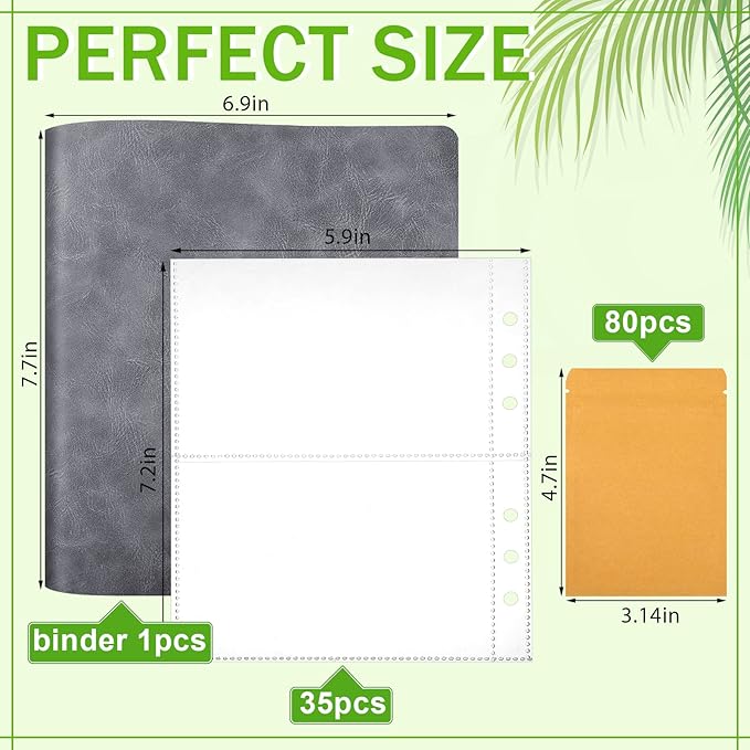 Black Garden Seed Organization Binder - 80 Resealable Sealing Envelopes for Seed Saving & Collecting