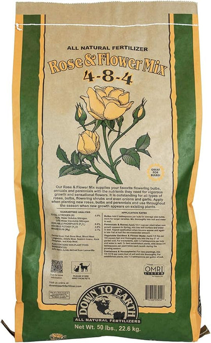 Down To Earth Organic Rose & Flower Fertilizer Mix 4-8-4, 50 lb