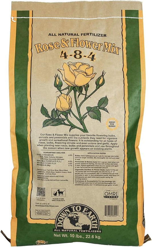 Down To Earth Organic Rose & Flower Fertilizer Mix 4-8-4, 50 lb