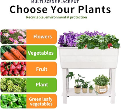 3 Pcs Self Watering Elevated Raised Garden Bed, Large Outdoor Plastic Planter Box Big Flower Plant Pot for Planting Flowers Vegetables and Herbs (3, White)