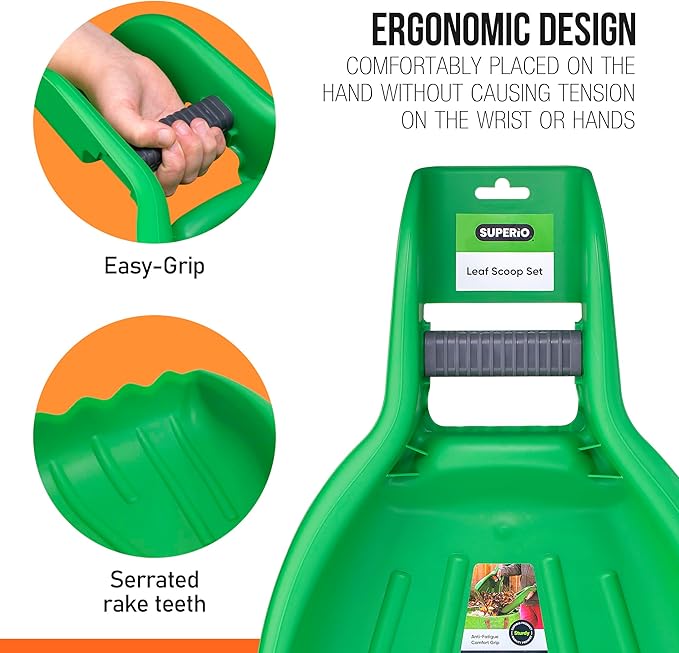 Leaf Collector, Leaf Scoops, Hand Rake for Leaf Picker Upper Gardening Hand Tools, Lawn Cleaning Garden Rake 9 Pair Leaf Scoop, Green Plastic Leaf Grabber, by Superio