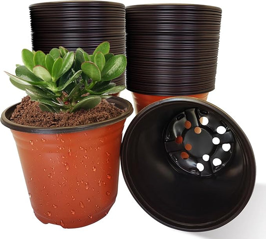 100 Packs 6" Plant Nursery Pots Plastic Seedling Starter pot Flower Planter Container Seed Grow Pot with Drainage Hole for Indoor Outdoor Garden Suitable for Succulent Seedling Cutting Transplanting