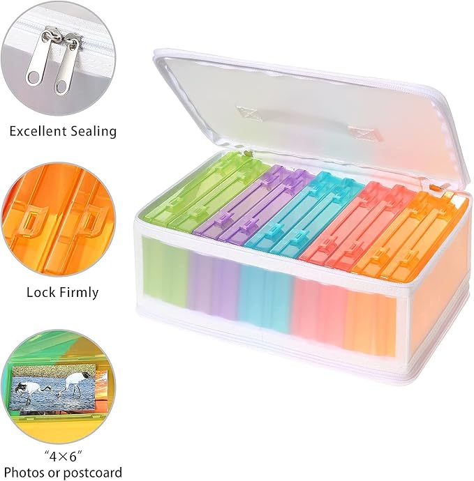 Photo Storage Bag 4x6, 10 Inner Large Photo Storage Box Photo Cases Store up to 1000 Photos, Photo Organizer Cards Craft Keeper with Handle for Photo Puzzles Cards Seed Packets, 5 Colors