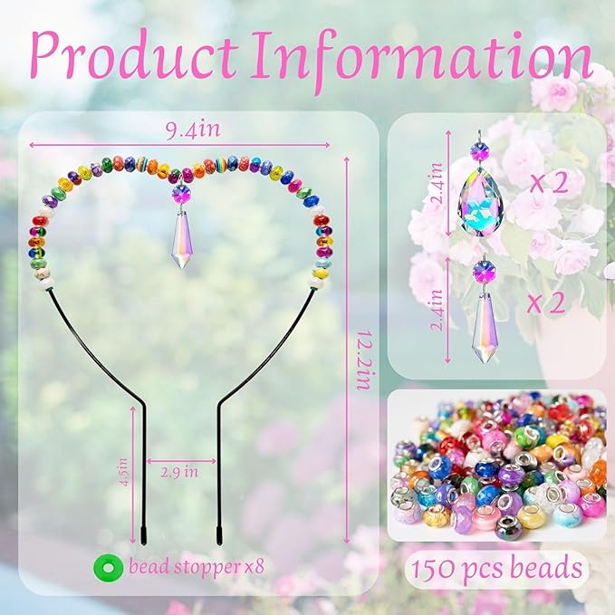 Beaded Garden Stakes Kit Fairy Garden Kit Decorative Garden Stakes with Sun Catcher Kits for Kids, Fairy Wand Kit with Fairy Beads and Suncatcher Beads, Plant Decorations for Pots