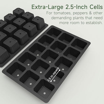 Gardzen 10-Pack Seed Starter Kits, Reusable Plant Germination Trays with Total 150-Cell, Seed Starter Tray with Humidity Vented Domes and Bases for Starting Vegetable Flower Herb Seeds 15" x 9"