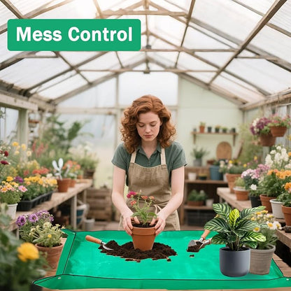 59'' x 59'' Extra Large Plant Repotting Mat, Thickened Foldable Repotting Mat for Indoor Plants, Transplanting Houseplants, Pot Out, Mix Soil and Mess Control, Gardening Gifts for Plant Lover(Green)