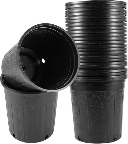 KEILEOHO 25 Pack Plastic Plant Nursery Pots, 1 Gallon Plants Pots with Drainage Holes, Flower Plant Container for Cuttings, Seedling, Flower, Vegetable, Succulent, Black
