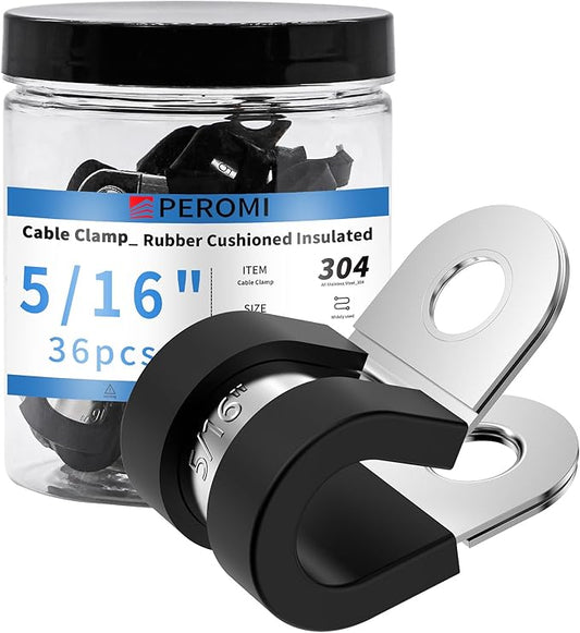 36PCS 5/16" Double Cable Clamps with updated Riveted Reinforce, 304 Stainless Steel Rubber Cushioned Insulated Loop Pipe Wire Clamps