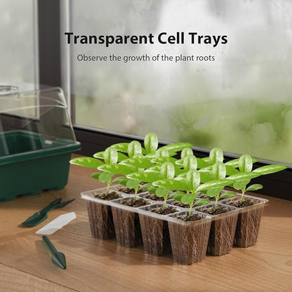 Seed Starter Tray, 20PCS Seed Starter Kit, Seedling Starter Trays with Heightened Lids for Seed Staring, Indoor Gardening Plant Germination Trays (12 Cells per Tray) Green