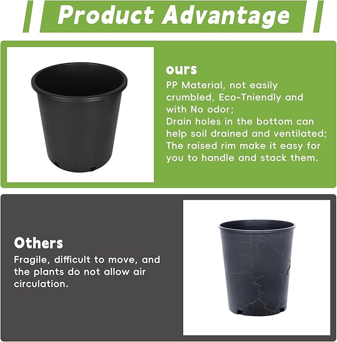 HOSTIC 2 Gallon Flexible Nursery Pots Gallon Pot with Drainage Holes Plastic Plant Container Suitable for Indoor Outdoor Vegetables Flowers Plants 10 PCS