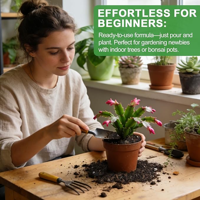 All-Natural Christmas Cactus Potting Soil Mix 10qt- Premium Well-Draining & Aerated ，Designed Specifically for Succulents and Cacti