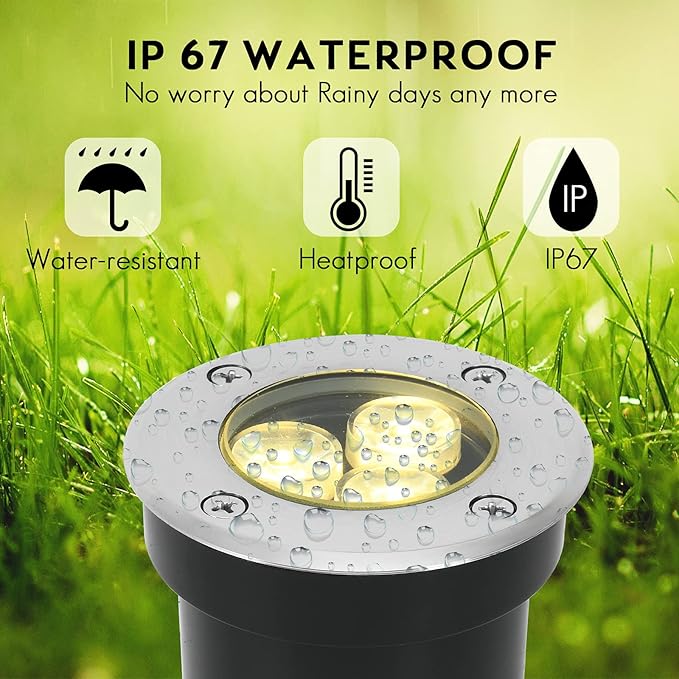Low Voltage In-ground Light LED Well Lights Landscape Lighting 3W 12V 24V Outdoor Landscape Light Waterproof IP67 Pathway Driveway Deck Step Fence Garden Lights (Warm White)