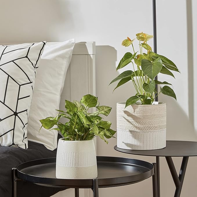 LA JOLIE MUSE Flower Pots Indoor Plant Pot Set of 2, Unique Small Ceramic Plants Planter, 6.4+ 5.1 Inch Planters, Beige