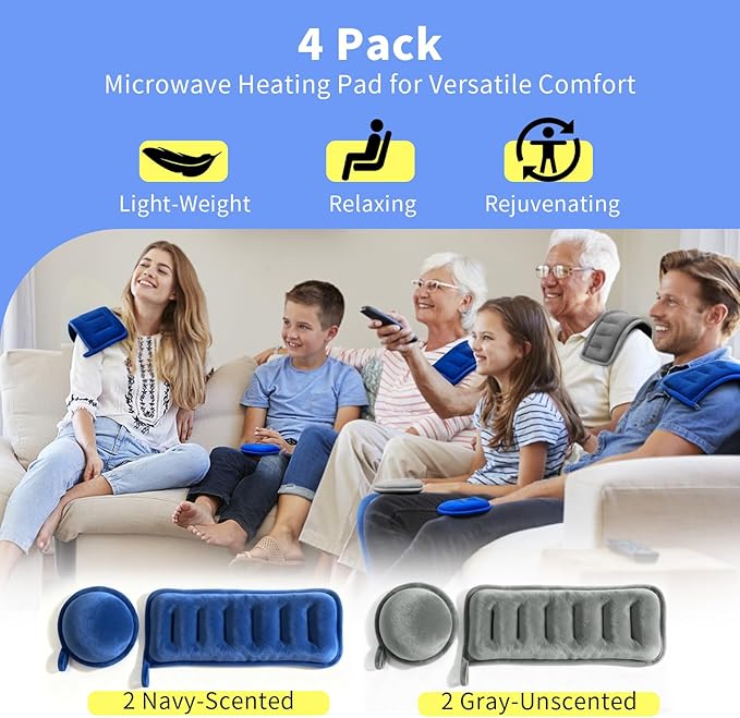 Small Microwave Heating Pad Rice Hot Pack with Moist Warm Compress Packs Microwavable for Pain Relief Reusable Bean Bag Compresas Calientes Secented and Unscented Pack of 4