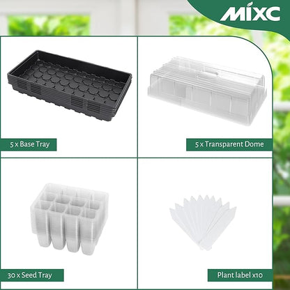 MIXC 5 Pack 1020 Seed Starter Trays with 3.6" Humidity Dome Plant Growing Tray Germination Seed Starting kit, Mini Greenhouse with Handle for Cloning Plant