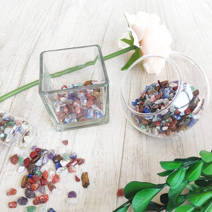 ZHIYUXI Chakra Crystal Chips Fish Tank Gravel Vase Filler Stones Crushed Crystals Gemstone Polished Healing Crystals Natural Quartz Stone 0.44lbs