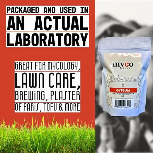 (1.0-20.0 lbs) Mycology Basics - Bulk Ultra-Fine Lab Grade Gypsum for Mushrooms, Food Grade, No Additives - Packaged in HEPA filtrated Enclosure for Sterility (1.0 lbs)
