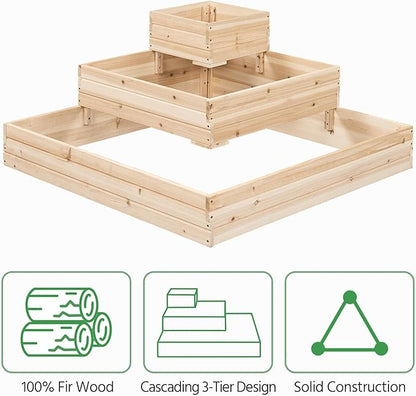 Yaheetech 3 Tier Wooden Raised Garden Bed 44.5'' L×44.5″ W×20.5″ H, 2 PCS Horticulture Open-Bottom Planter Raised Garden Bed for Flowers/Herbs/Vegetables Planter Flower Box