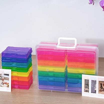 novelinks Transparent 4" x 6" Photo Cases and Clear Craft Keeper with Handle, 16 Inner Photo Organizers & Photo Storage Box, Plastic Photo Storage Containers (Color - 2Pack)