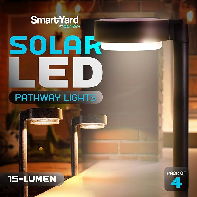 Solar Pathway Light Outdoor (Warm White) - 4 Pack - with Integrated Solar Panel, Weather-Resistant Die-Cast Aluminum, LED Path Light for Garden, Yard, or Patio – Easy Stake Installation, Outdoor Use