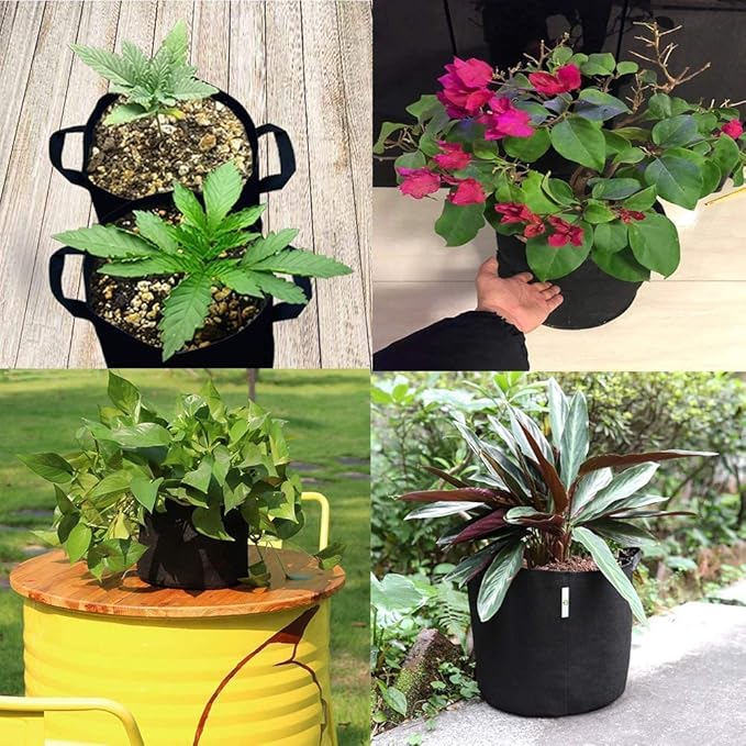 Garden Plant Bags / 6-Pack 5 Gallon Plant Grow Bags - Heavy Duty Thickened Non-Woven Aeration Fabric Pots with Strap Handles(Black) (5 Gallon)