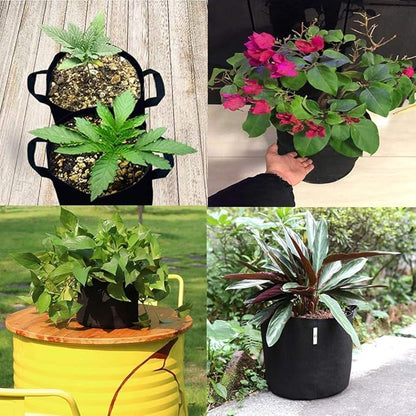 Garden Plant Bags / 6-Pack 5 Gallon Plant Grow Bags - Heavy Duty Thickened Non-Woven Aeration Fabric Pots with Strap Handles(Black) (5 Gallon)
