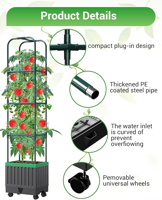 Tomato Planter Box with Trellis, 68.7" Tall Self Watering Tomato Cages for Climbing Vegetables Plant, Raised Garden Bed for Garden, Tomato Plant Support Pots for Patio Indoor Outdoor（68.7" ）