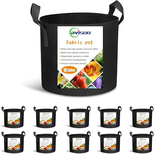 10-Pack 10 Gallon Plant Grow Bags, Heavy Duty 300G Thickened Non-Woven Aeration Fabric Pots with Reinforced Handles