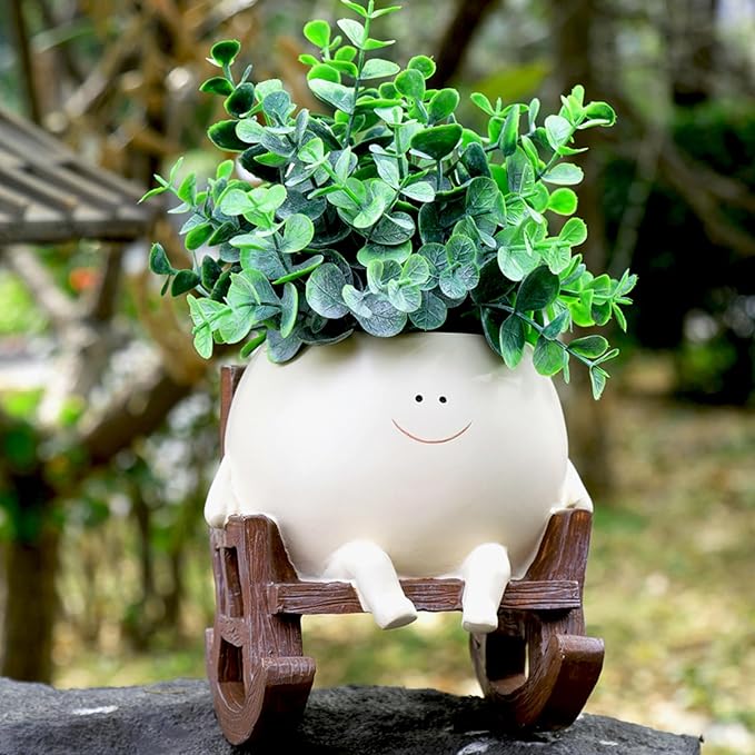 NINIPAPA Cute Plant Pots Smiley Face Planter Funny Flower Pot, Rocking Chair Large Face Pot for Indoor Plants, Unique Head Planters Plant Lover Gifts on Mother's Day Birthday