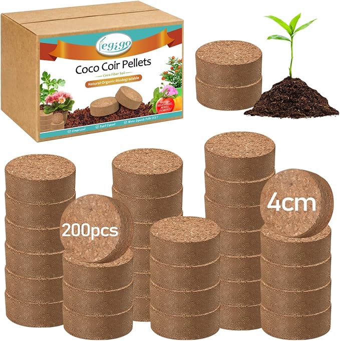 Legigo 200 PCS 40mm Coco Coir Pellets Potting Soil Mix- Compressed Coconut Coir Discs Seed Starting Soil Pellets, Coco Peat Soil Pods for Indoor & Outdoor Plants, Gardening Herbs Bonsai and Vegetables