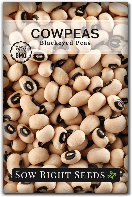 Sow Right Seeds - Black Eyed Cowpea Seeds for Planting - Non-GMO Heirloom Packet with Instructions to Plant a Home Vegetable Garden - Old Fashioned Bush Bean Variety - Extra Lucky (1)