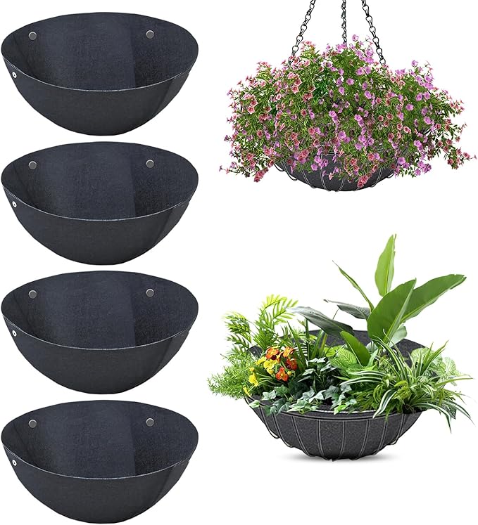 4 Pack Planter Basket Liners, Trough Window Box Liners, Round Fabric Planter Liner, Durable Felt Hanging Basket Liners Replacement Coco Liner for Planters Garden Flower Vegetables (Round 14in)