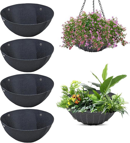 4 Pack Planter Basket Liners, Trough Window Box Liners, Round Fabric Planter Liner, Durable Felt Hanging Basket Liners Replacement Coco Liner for Planters Garden Flower Vegetables (Round 14in)
