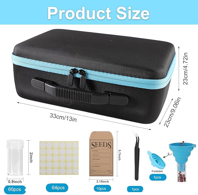 60 Slots Seed Storage Organizer with 10 Seed Envelopes,Sturdy Seeds Saving Storage Box with Zipper Bag Label Stickers(Seeds not Included), Seed Storage Container for Flower Plants Garden (60 Slots)