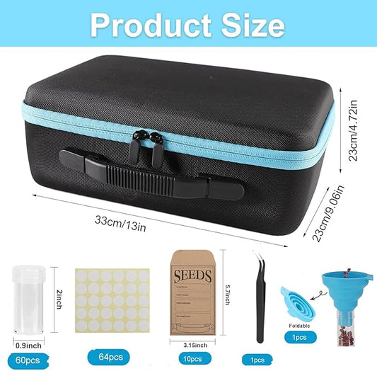 60 Slots Seed Storage Organizer with 10 Seed Envelopes,Sturdy Seeds Saving Storage Box with Zipper Bag Label Stickers(Seeds not Included), Seed Storage Container for Flower Plants Garden (60 Slots)