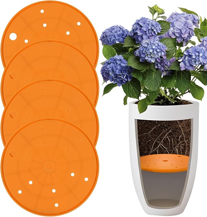4 Pack Planter Insert, 10 Inch Round Plastic Planter Inserts for Large Pots with Drainage Holes, Use Less Potting Soil, Planter Accessories for Indoor & Outdoor Use