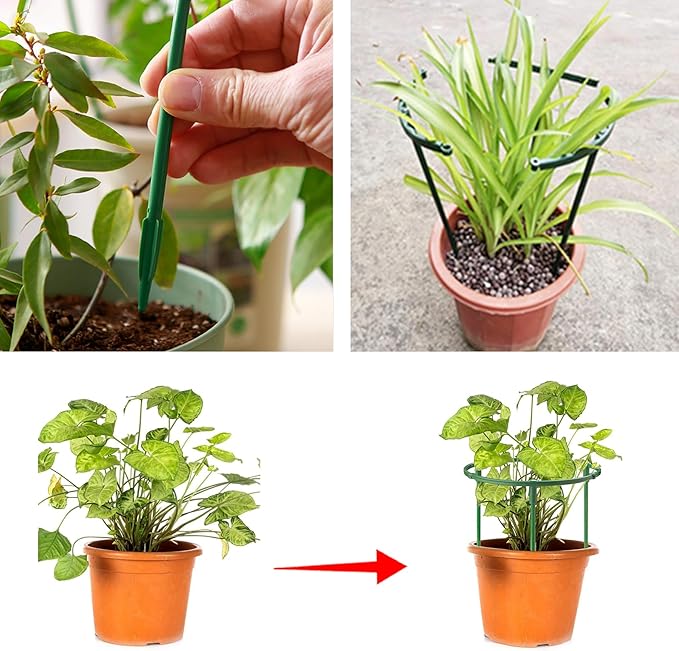 12 Pack Plant Support Plant Stakes Plastic Cage Holder Small Plant Support Ring for Indoor and Outdoor Small Plants, 9.4" W x 5.5" H