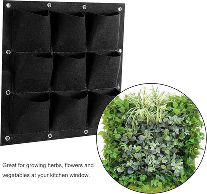 Plant Pocket, 9 Pocket Vertical Greening Hanging Wall Garden Grow Plant Bags Planter, Great for Growing Herbs, Flowers and Vegetables at Window(Black)
