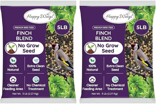 Happy Wings Finch Blend Bird Food, Mix of Sunflower Hearts/Kernels and Nyjer Seed, 10 Pounds- 5 Pounds Combo Pack of 2 | No Grow Seed for Wild Birds