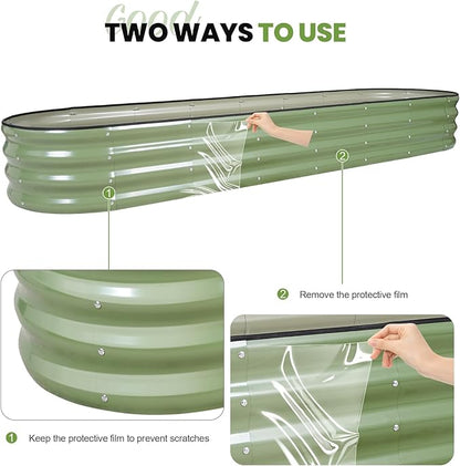 G GOOD GAIN Raised Garden Beds - 8x2x1ft Galvanized Planter Boxes Kit with Protective Tape & Gloves & Tools | Oval Metal Outdoor Raised Bed for Gardening Vegetables, Fruits, Flowers, Herbs, Oliver