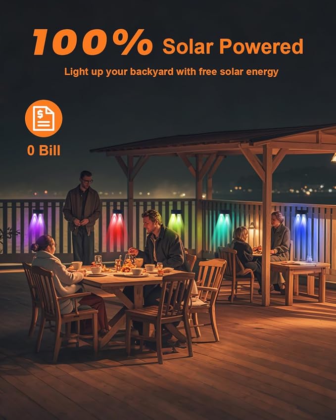 8 Pack Color Changing Solar Powered Fence Lights Outdoor Decorative LED Waterproof Yard Lamps for Outside Wall, Deck, House Patio, Rail, Stair, Backyard, Pool, 7 Colorful Modes, 1-Min Installation