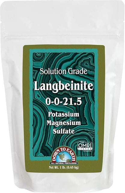 Down To Earth All Natural Fertilizers Organic Solution Grade Langbeinite - Professional Grade Potassium Magnesium Sulfate Powder 200 mesh for Liquid or Spray 0-0-21.5, 1 lb