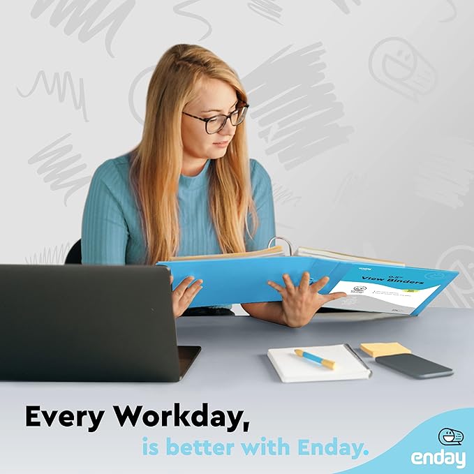 ½ Inch 3 Ring Binder .5 inch Blue Clear View Cover with 2 Inside Pockets, Colored School Supplies Office and Home Binders – by Enday