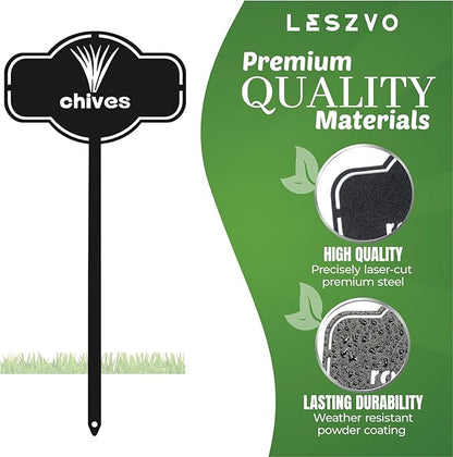6 Piece Culinary Herbs Set Laser Cut Metal Garden Markers - Reusable Herb Sign, Sturdy and Weatherproof Steel Tags for Potted Plant, Garden and Greenhouse. Durable Label for Herbs & Spices