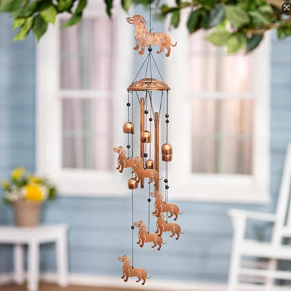 Dachshund Wind Chimes for Outside, Metal Windchimes Outdoors Birthday Gifts for Women Memorial Sympathy Wind Chimes for Patio Garden Yard