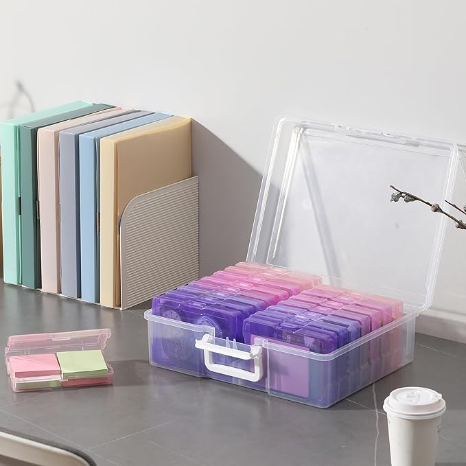 novelinks Transparent 4" x 6" Photo Cases and Clear Craft Keeper with Handle, 16 Inner Photo Organizers & Photo Storage Box, Plastic Photo Storage Containers (Pink Purple Gradient)
