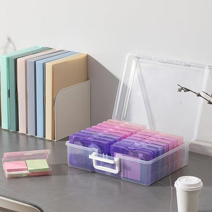 novelinks Transparent 4" x 6" Photo Cases and Clear Craft Keeper with Handle, 16 Inner Photo Organizers & Photo Storage Box, Plastic Photo Storage Containers (Pink Purple Gradient)
