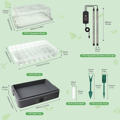 40-Cell Self-Watering Seed Starter Tray with Grow Light, 1-24H Timer, Humidity Dome, Soil pH Meter, Gloves, Seedling Tools, Indoor Kit for Plant Germination, Herbs, Vegetables, Flowers