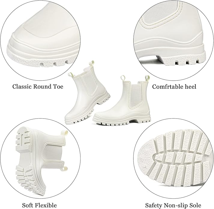 DKSUKO Rain Boots Women Waterproof Chelsea Boots Ankle Garden Shoes for Ladies Rubber Short Rainboots with Removable Comfort Insole for Outdoor Work Deck Mud Boots