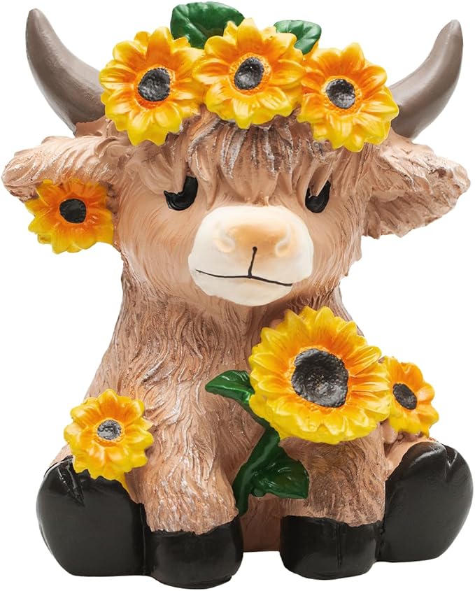 Cute Highland Cow Planter, 4.3 inch Resin Succulent Pot, Animal Planter with Drain, mini cows flower pots,Storage Containers for Outdoor Indoor Backyard Balcony Planters Home Garden Decor Gifts